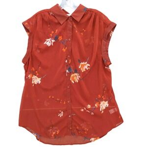AVA & VIV Floral Print Button Down Sheer Sleeveless Blouse‎ Top Sz 1X